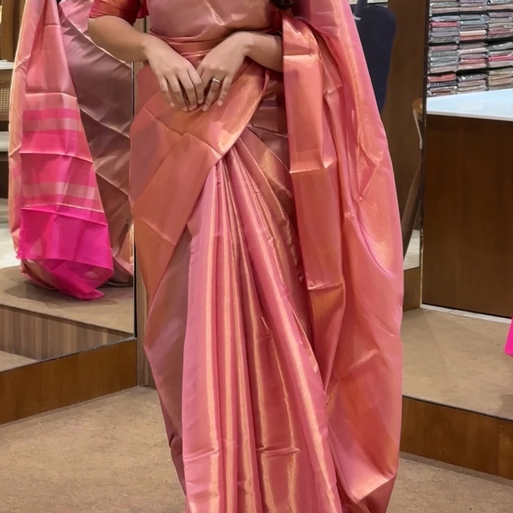 Indah Pink and Gold Saree Jothika Vibes New Saree with ready-to-wear draping inc